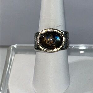Vintage Design Passage To Israel Sterling Silver Gold Plate Labradorite Ring